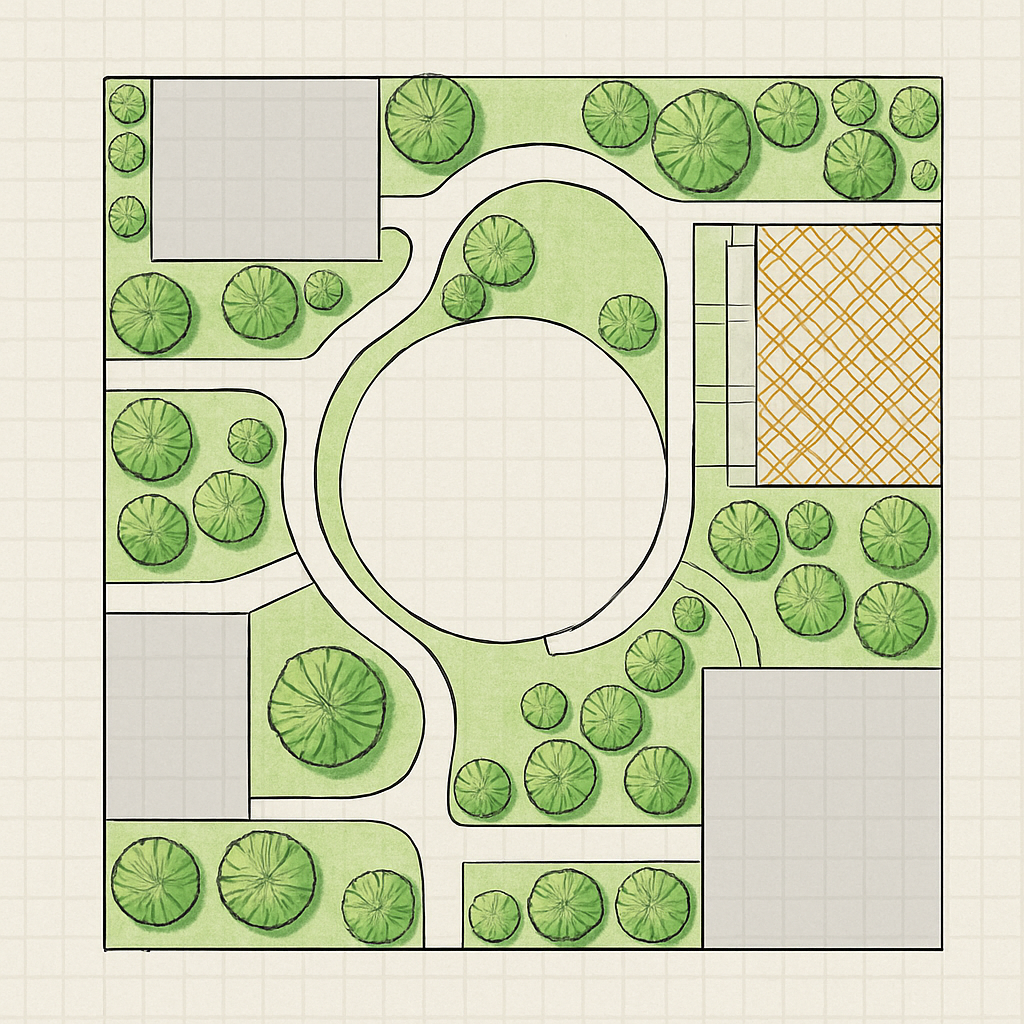 Plan jardin 2D pour conception jardin 3D Perpignan